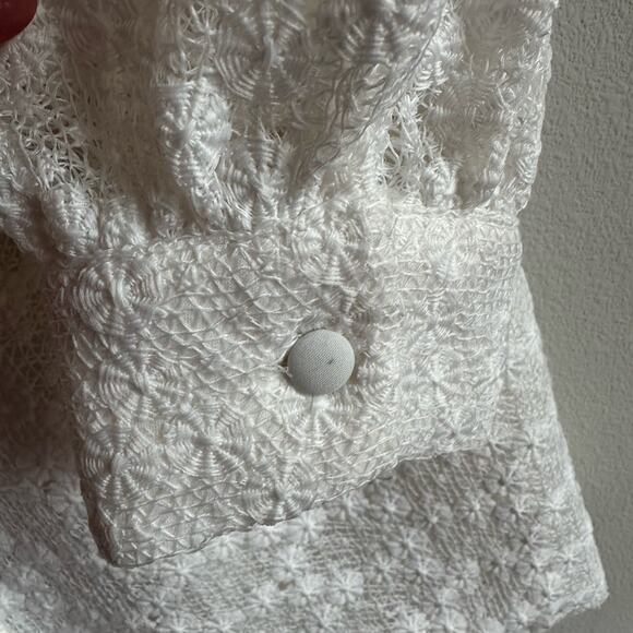 Mare Mare x Anthropologie White Lace Mod Mini Dress | 70s Puff Sleeve Retro Boho - Picture 5 of 9
